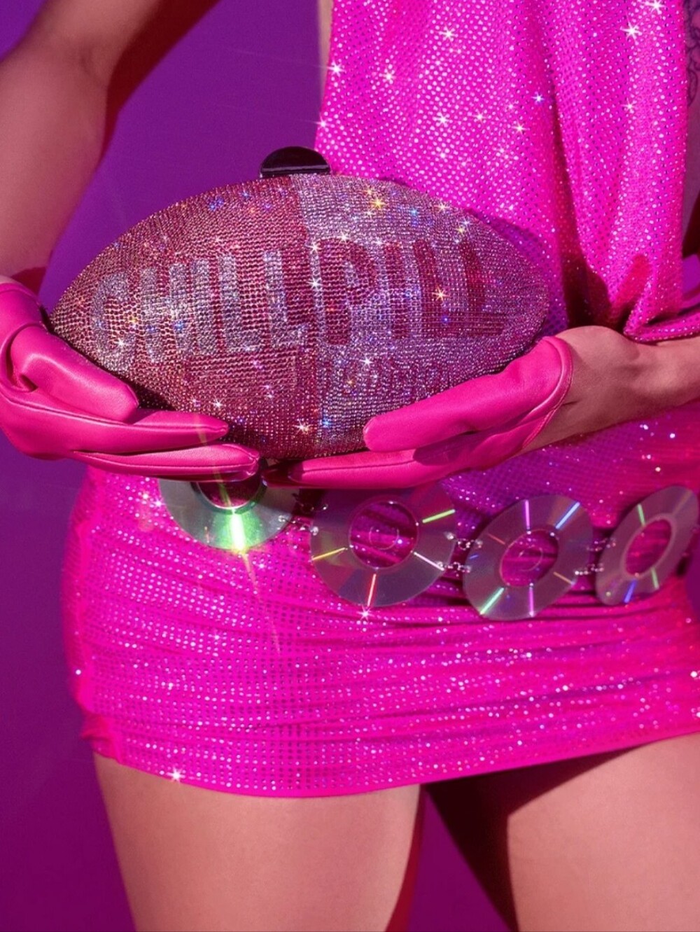 Crystal Embellished Pink Rugby Clutch